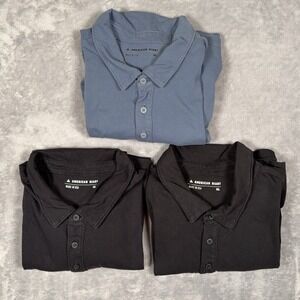 American Giant Polo Shirt Mens XL Black Blue Cotton Made in USA Heathered Golf 3